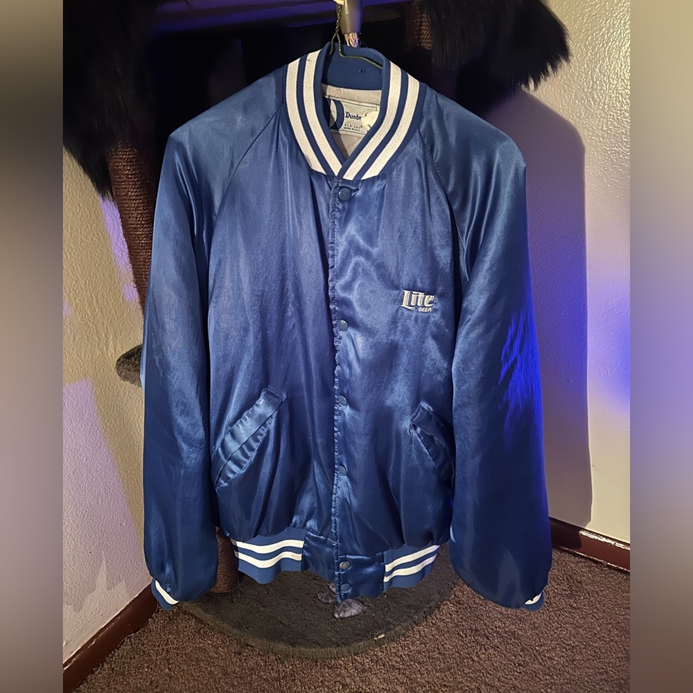 Men’s “Lite” Dunbrooke Blue Satin Bomber Jacket. Size Large.